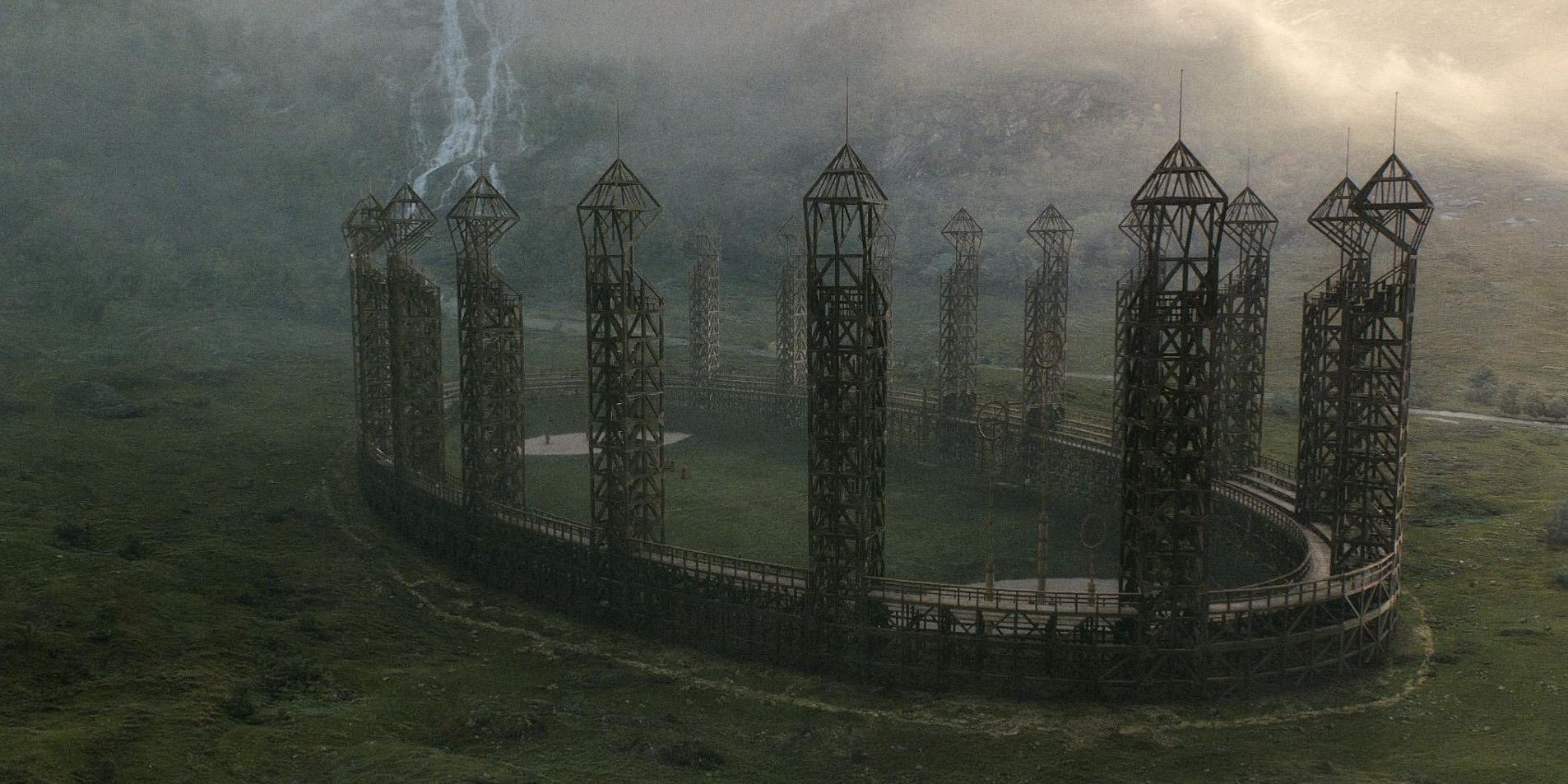 An image of the Quidditch stadium in Harry Potter