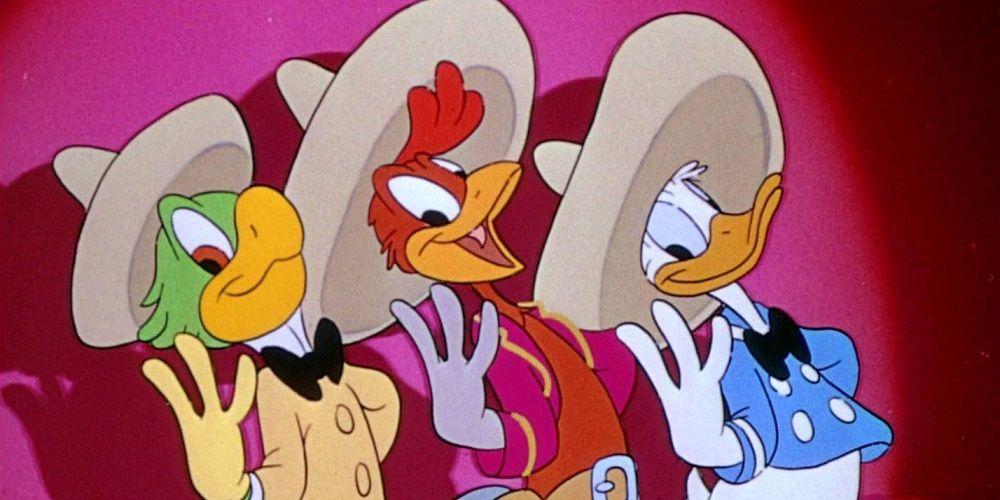 The Three Caballeros singing and holding up three fingers