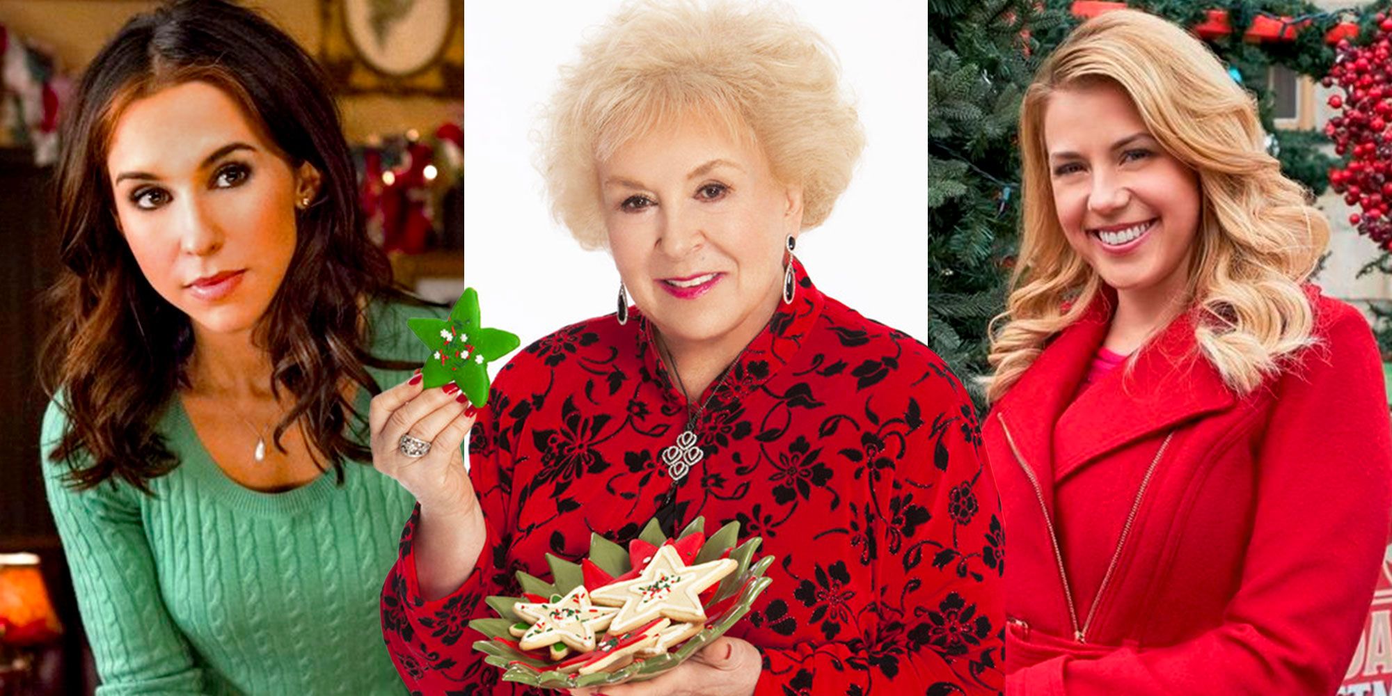Split image of Hallmark actresses from Christmas movies