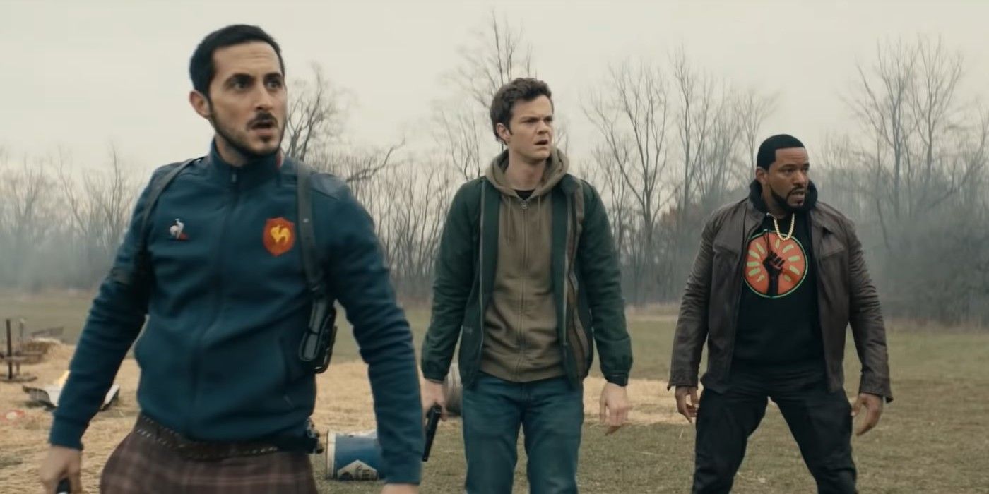 Tomer Capon as Frenchie, Jack Quaid as Hughie and Laz Alonso as Mother's Milk MM in The Boys