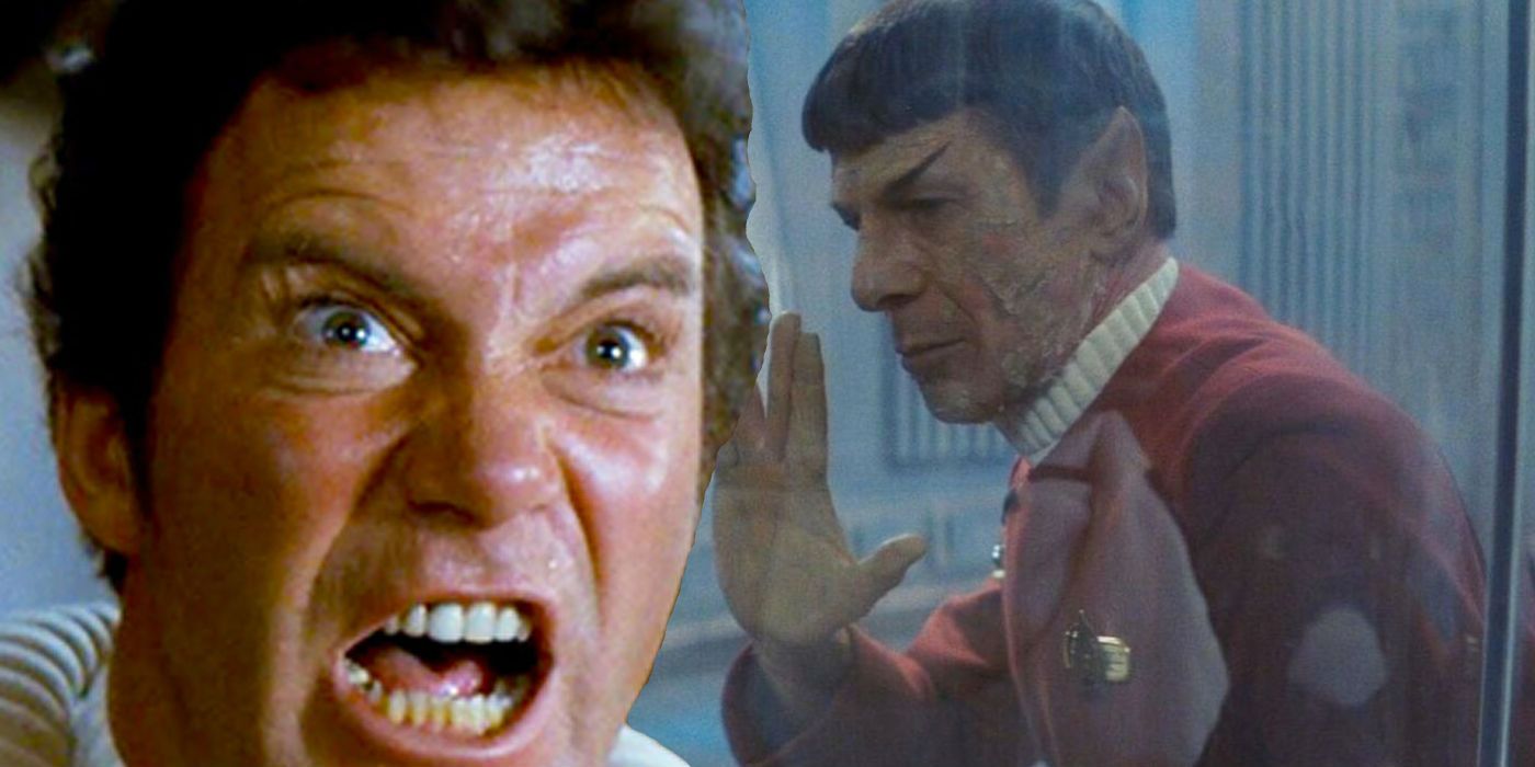 William Shatner as Kirk and Leonard Nimoy as Spock in Star Trek