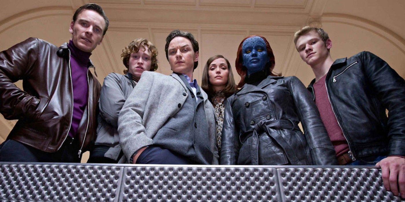 The X-Men First Class cast lined up and looking down