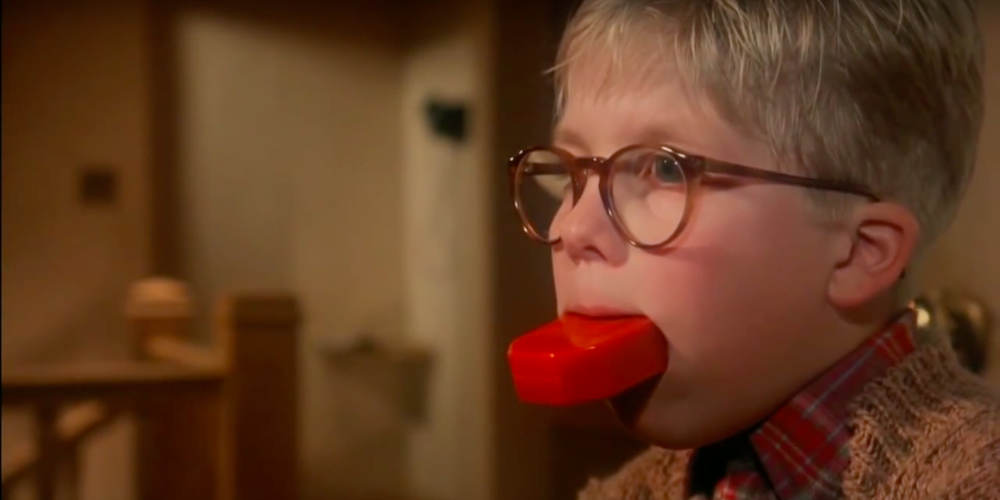 Ralphie with soap in his mouth in A Christmas Story.