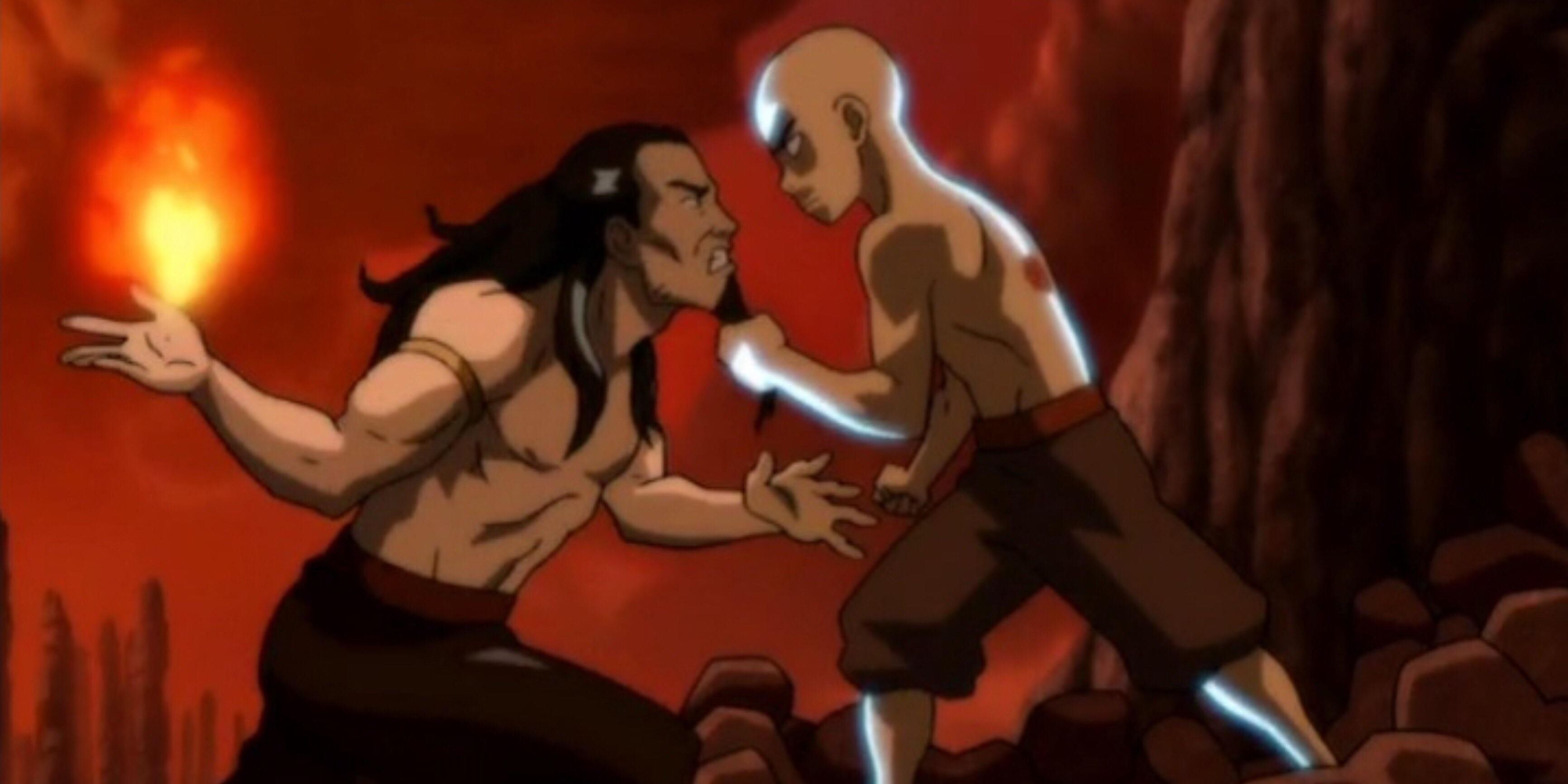 Aang grabs Ozai's beard while fighting him