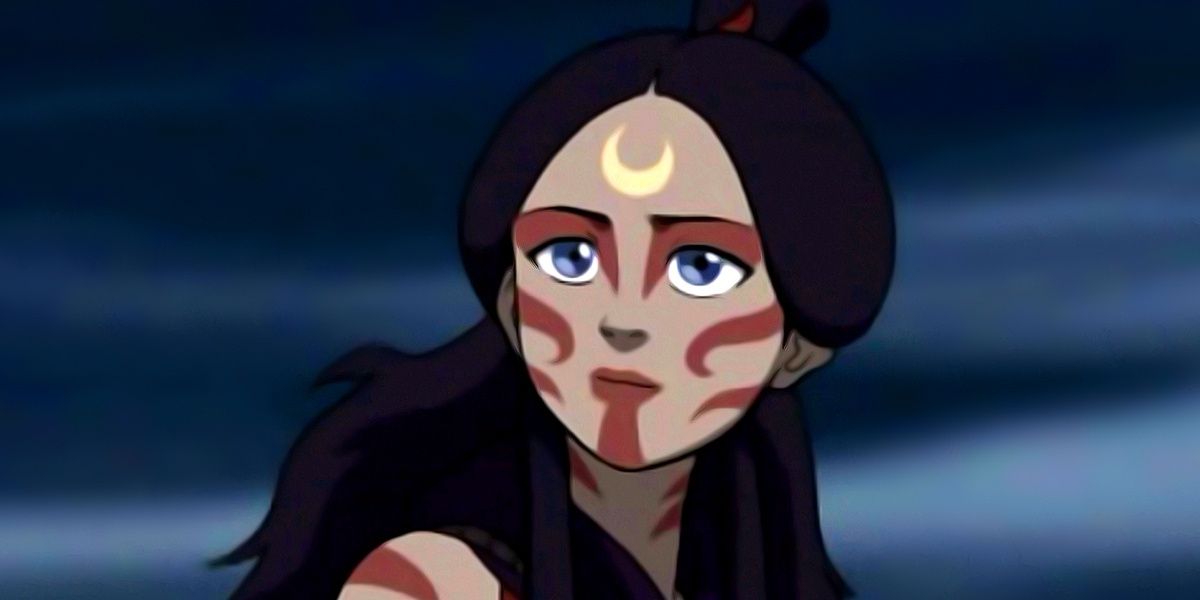 Katara as the painted lady in Avatar looking somewhat scared