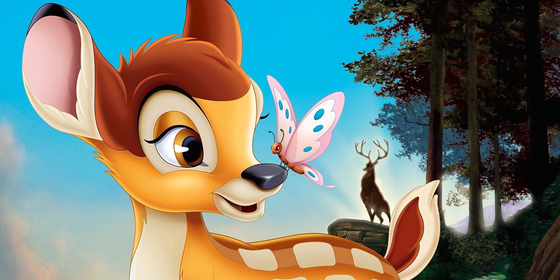 Bambi smiling with a butterfly on its nose