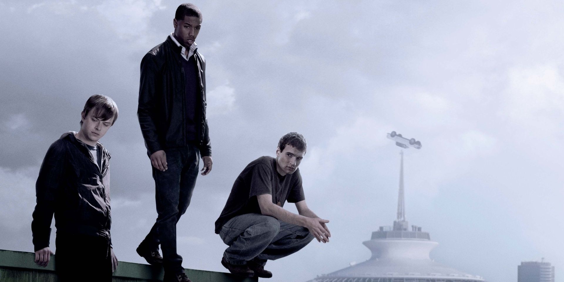 The three main characters from Chronicle standing in a foggy background