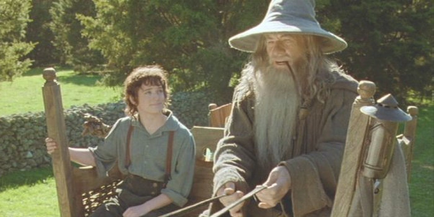 Frodo and Gandalf on a cart in The Hobbit