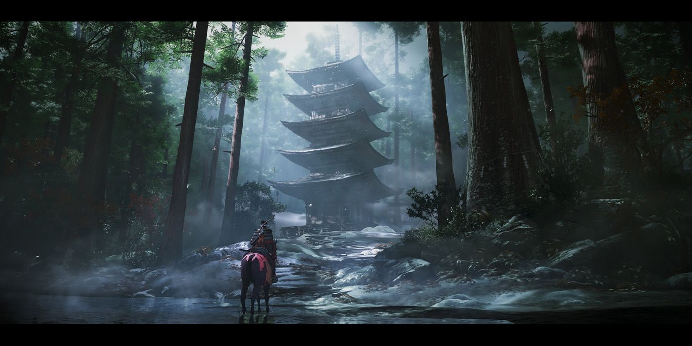 A warrior reaching a place in Ghost of Tsushima