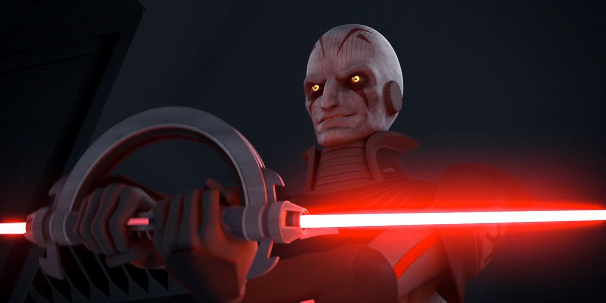 The Grand Inquisitor holds his lightsaber in Star Wars: Rebels.