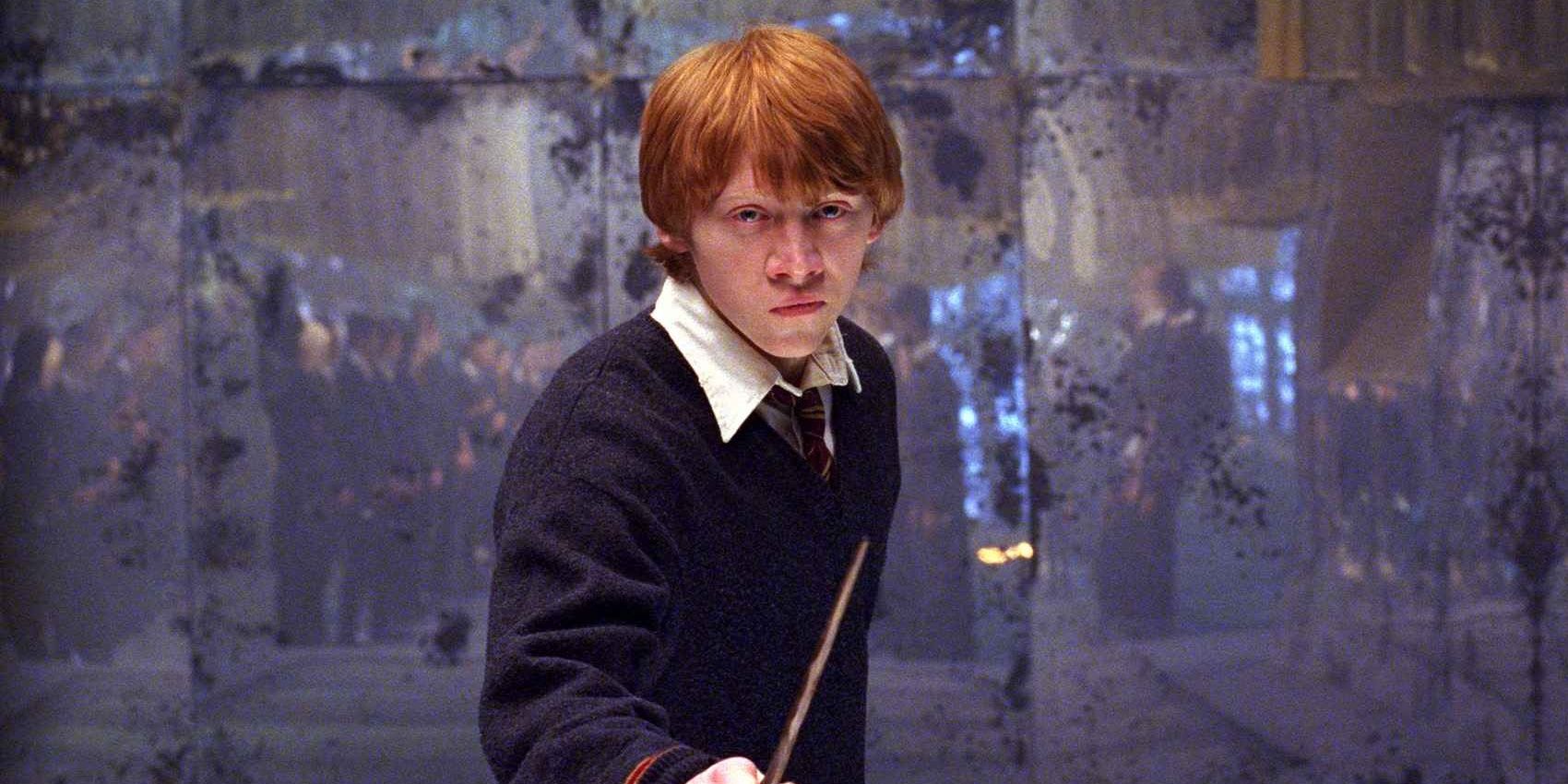 Ron raising his wand while trianing with the DA