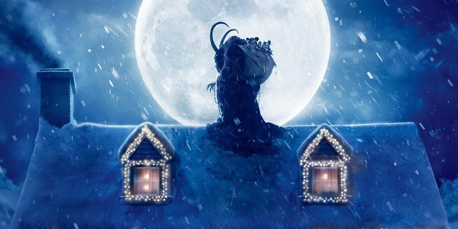 Krampus on the roof of a house.