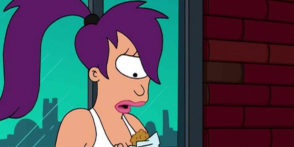 Leela looking angry in Futurama.