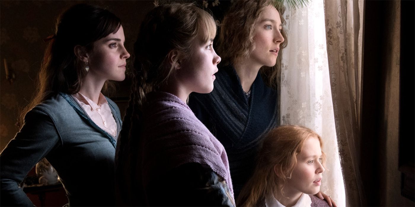 The March sisters look out the window in Little Women