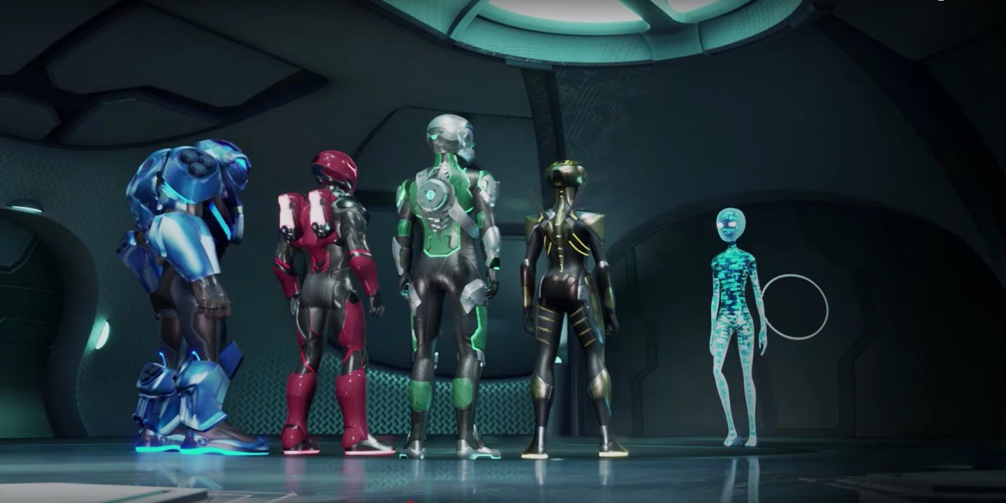 Five different colored robots in Reboot: The Guardian Code