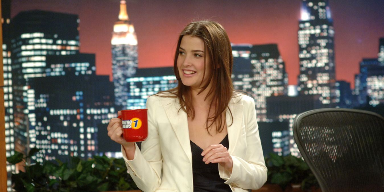 Robin Holds a Mug on a News Show in How I Met Your Mother 