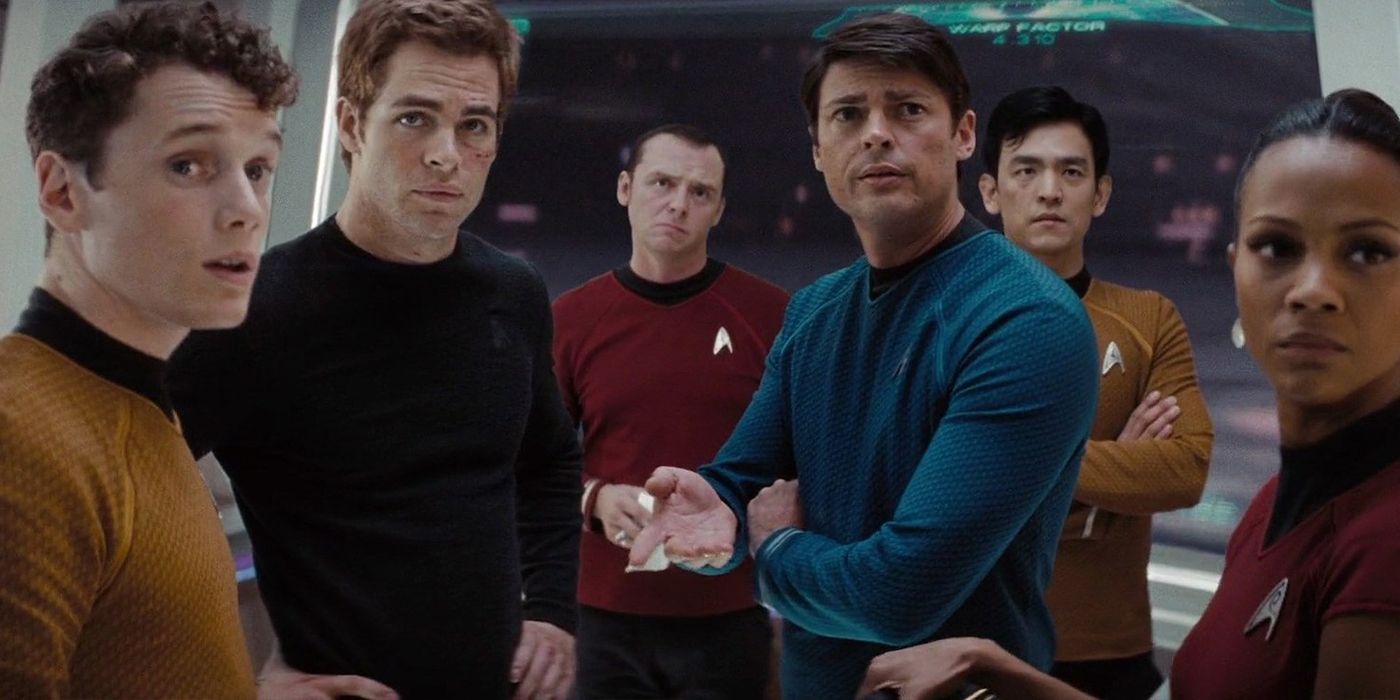 The Starfleet team on the deck of the USS Enterprise 