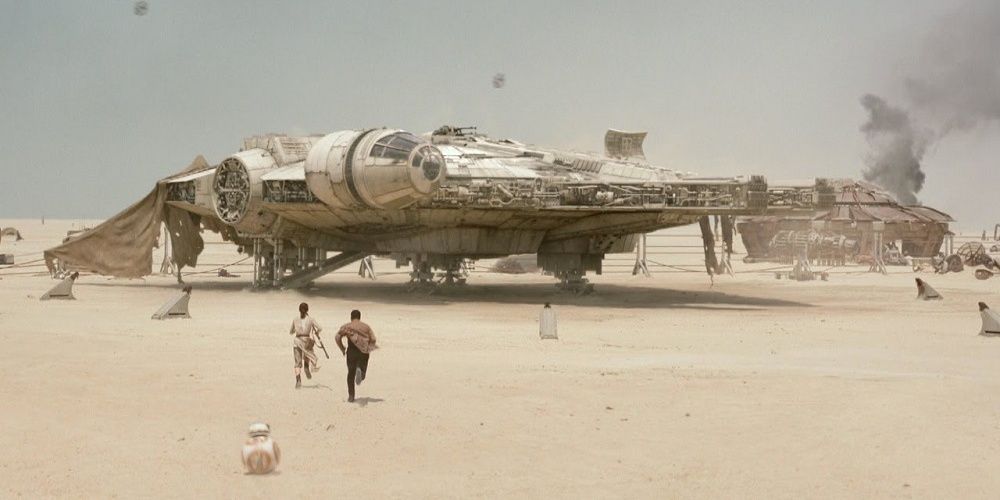The Millennium Falcon as it's shown in Force Awakens