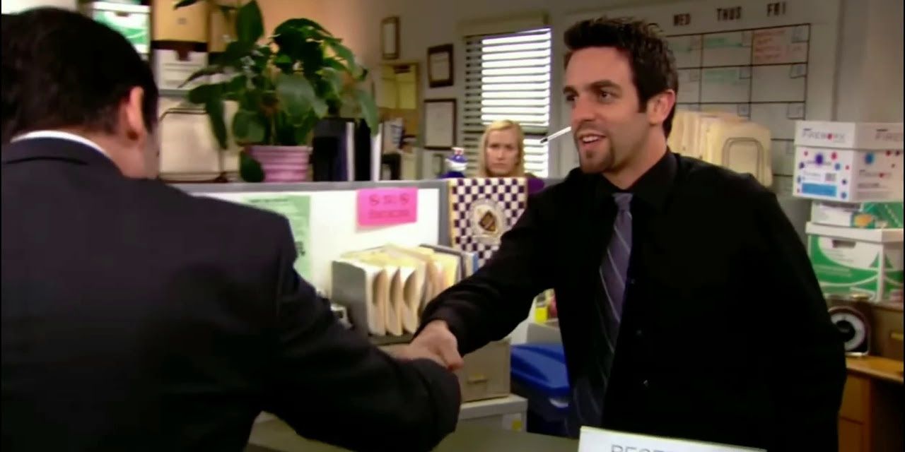 Ryan greets Michael at reception on The Office