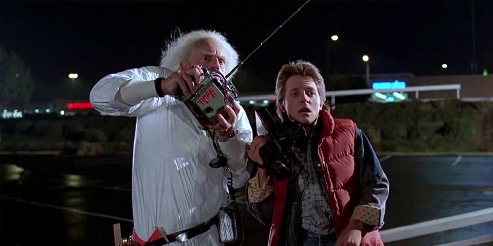 Doc and Marty watch the DeLorean