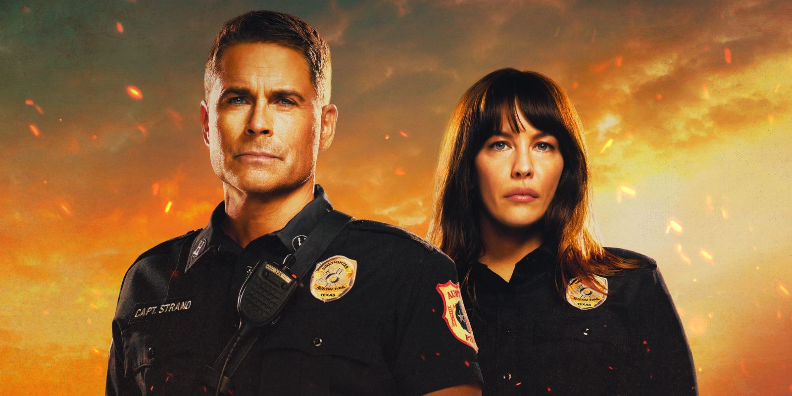 Owen and Michelle on a promo photo for 9-1-1 Lone Star