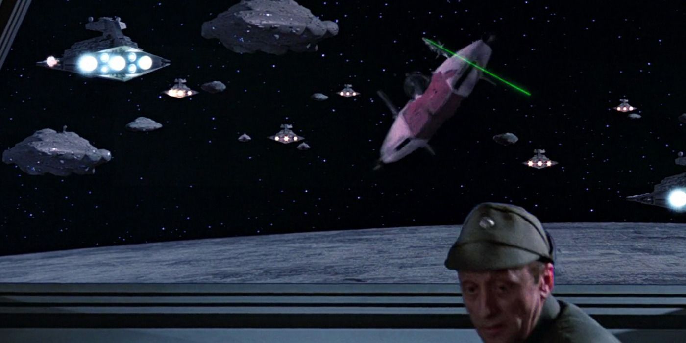 An A-Wing crashes into a Star Destroyer in Return of the Jedi.