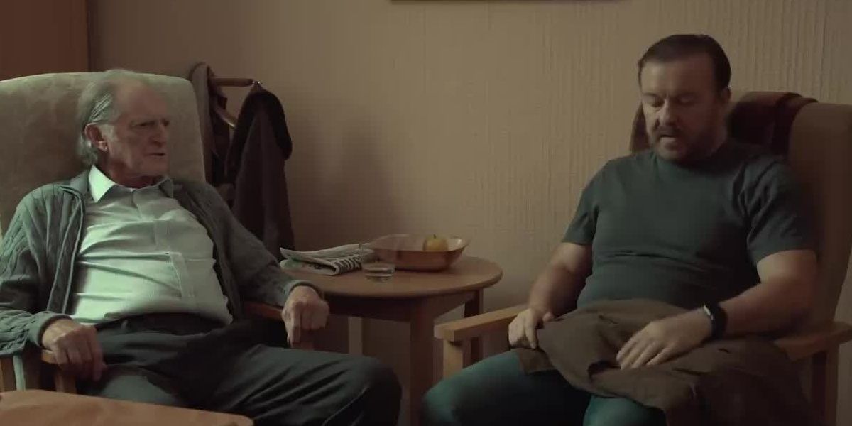 Tony sits with his Dad in the care Home in After Life