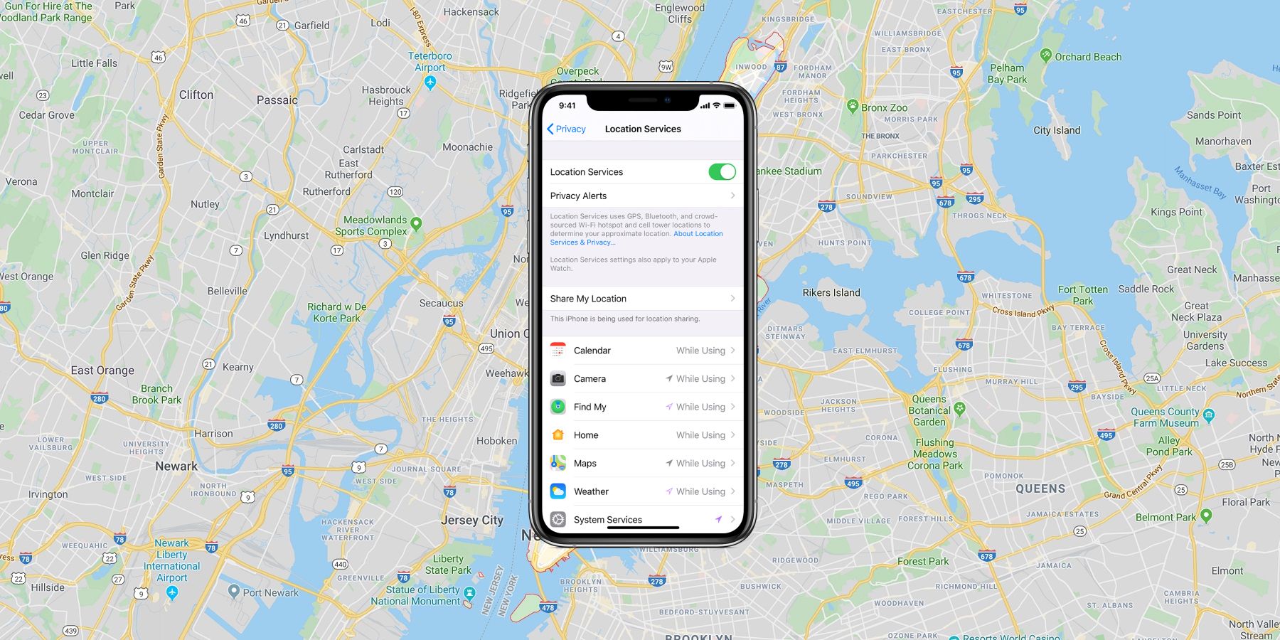 iPhone app location services/tracking (map in background)