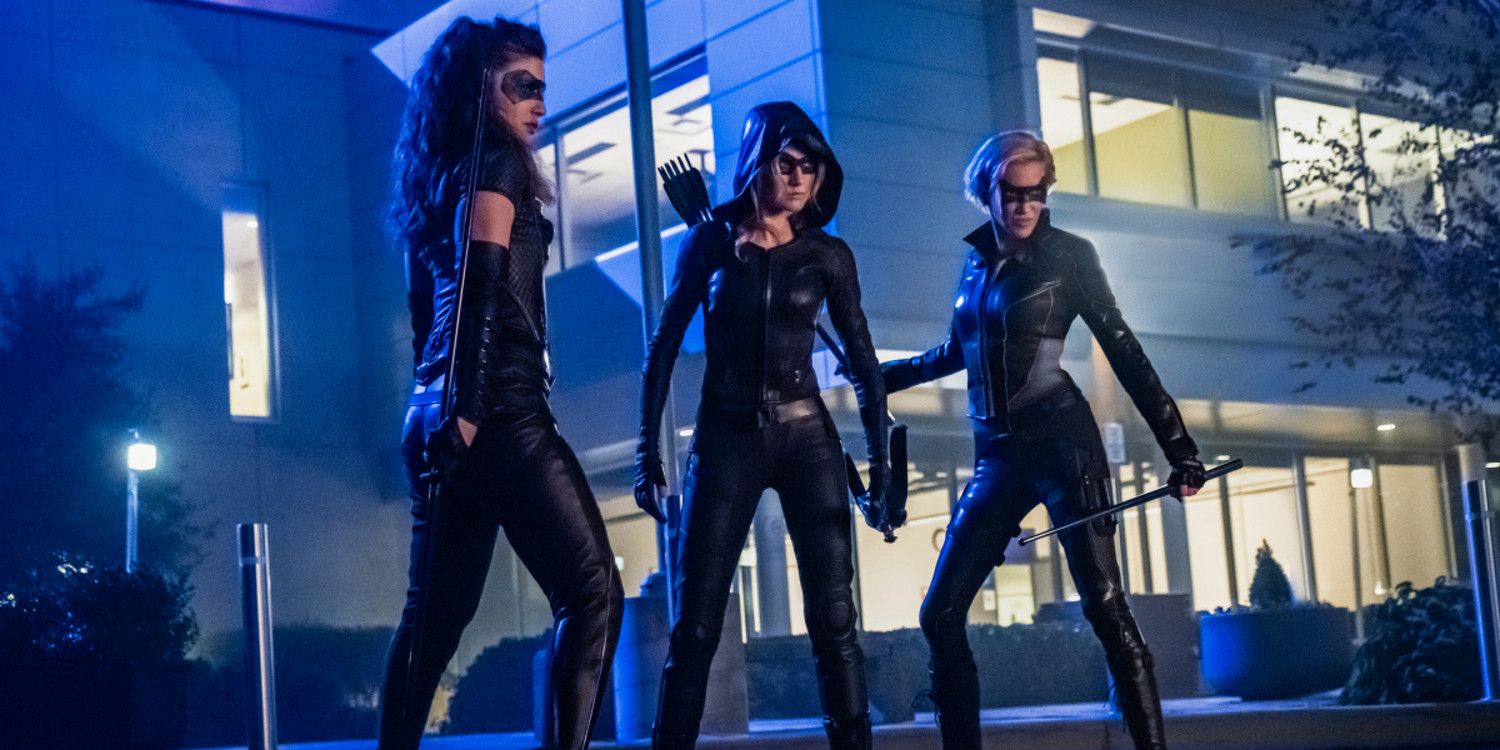 Dinah Drake and Laurel Lance with Mia Smoak in Arrow