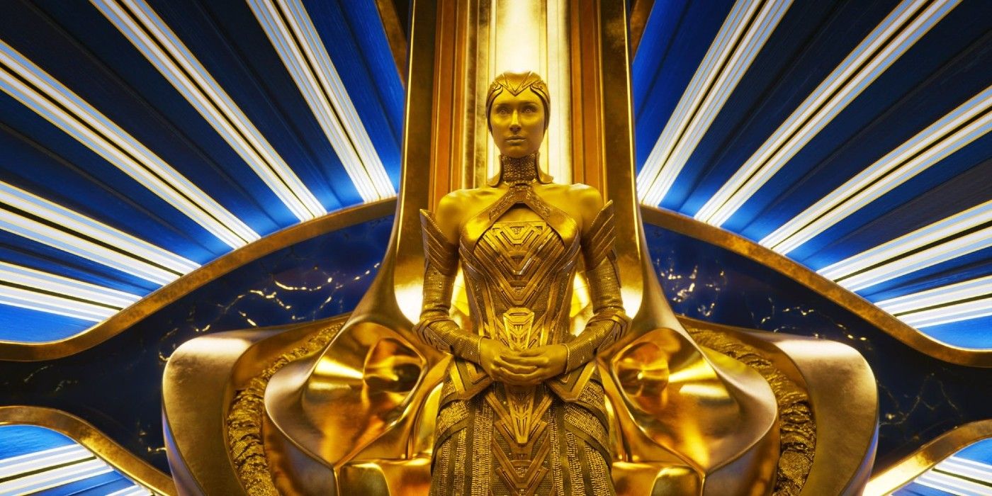 Ayesha sits on her throne in Guardians of the Galaxy Vol. 2
