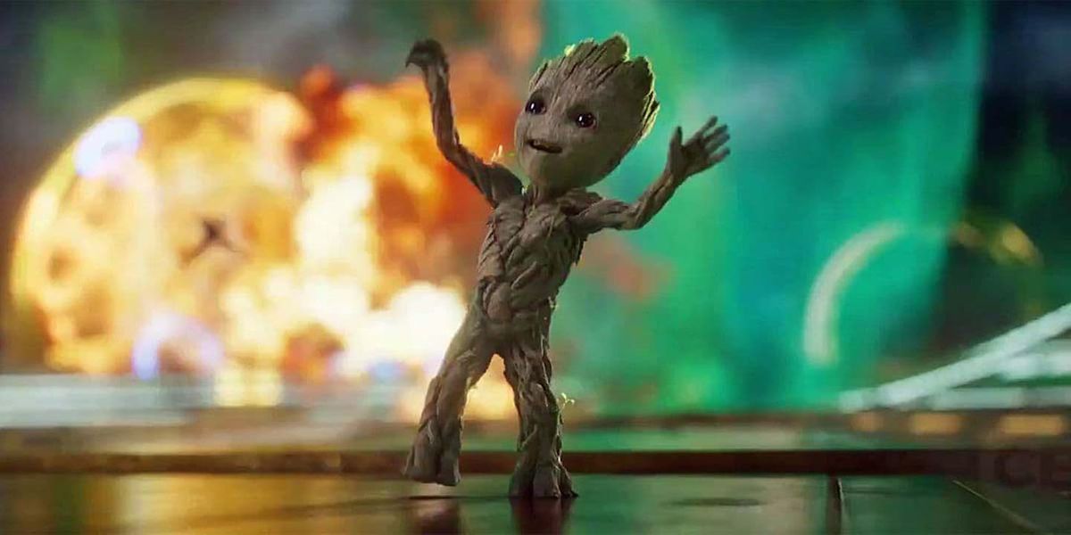 Baby Groot dancing in Guardians of the Galaxy 2