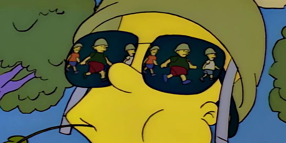 Bart wearing sunglasses and a helmet in The Simpsons