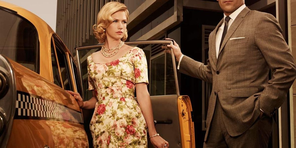 Betty Draper getting out of a taxi in Mad Men