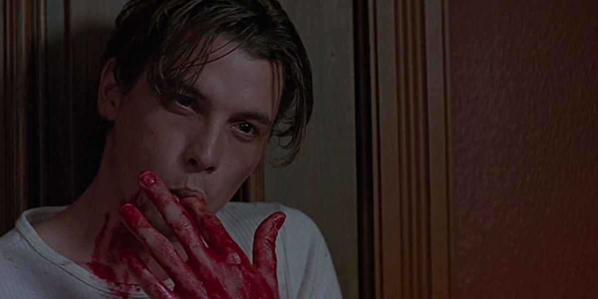 Billy Loomis licking fake blood off his finger in Scream
