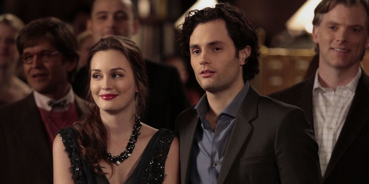 Blair and Dan standing together and smiling on Gossip Girl