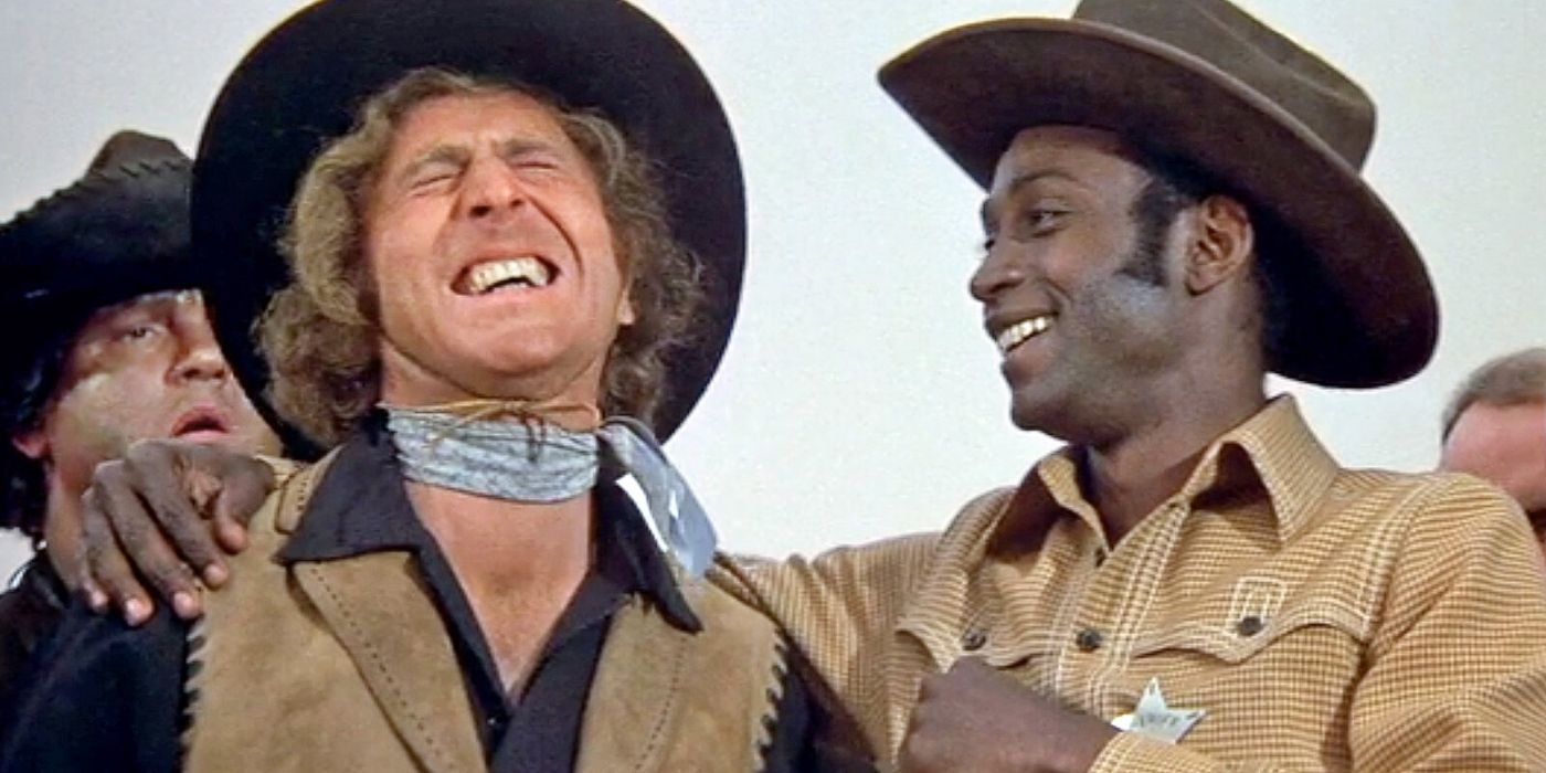 Cleavon Little and Gene Wilder laughing in Blazing Saddles