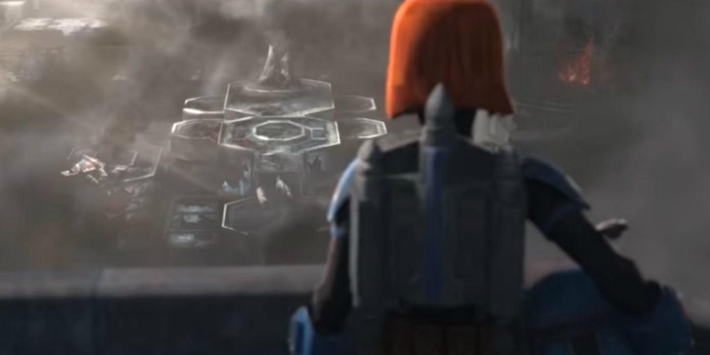 Bo-Katan Kryze watches over the battle on Mandalore in Star Wars the Clone Wars