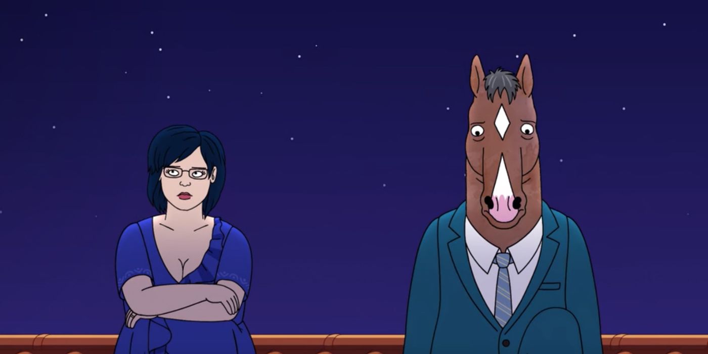 BoJack Horseman sitting by Diane with the night sky behind them.