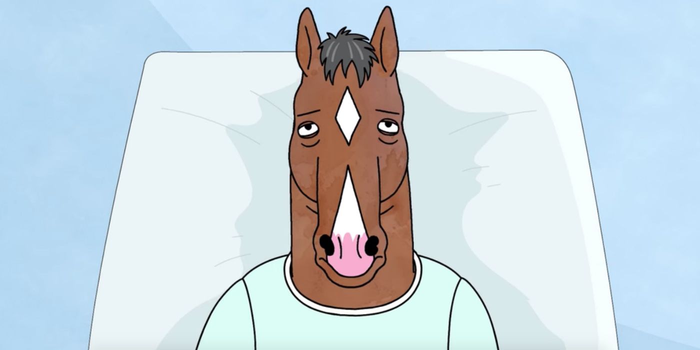 BoJack Horseman lying down on a white bed in the season finale.