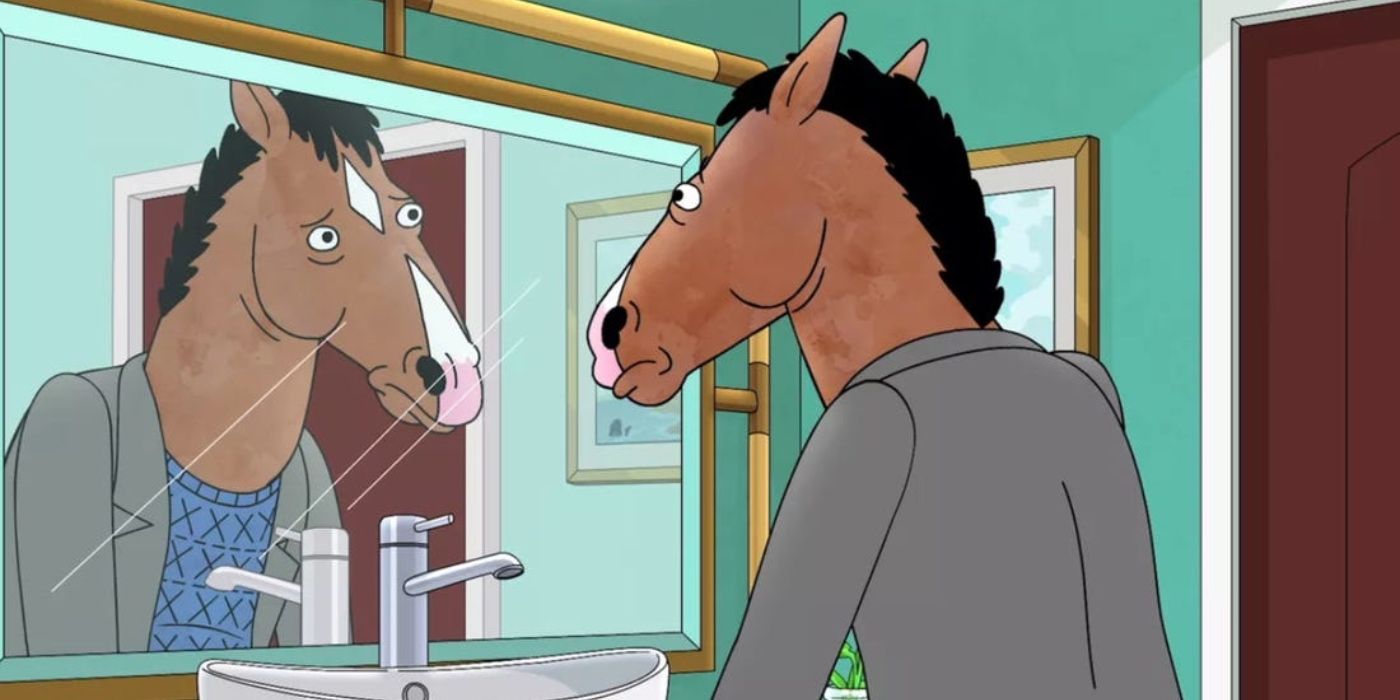 Bojack Horseman looking at himself in the mirror.