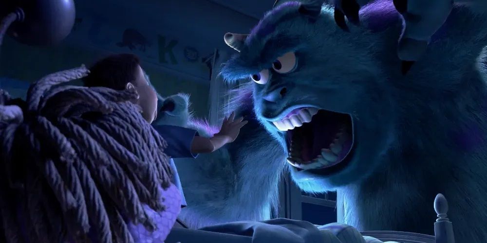 Sully scaring Boo in Monsters Inc