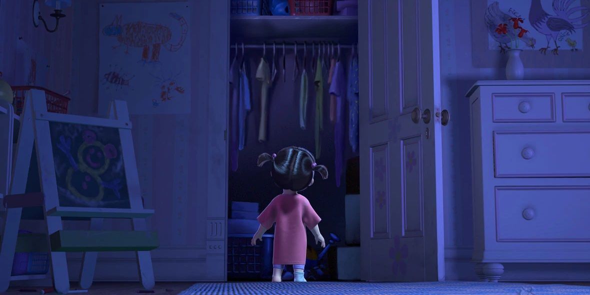 Boo staring at her closet alone on Monster's Inc