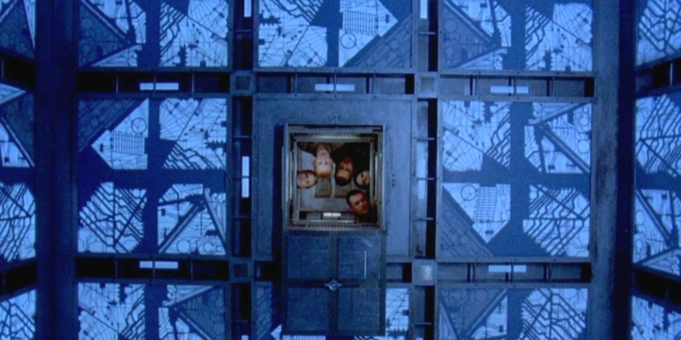 Dentro da sala azul inescapável em Cube de 1997