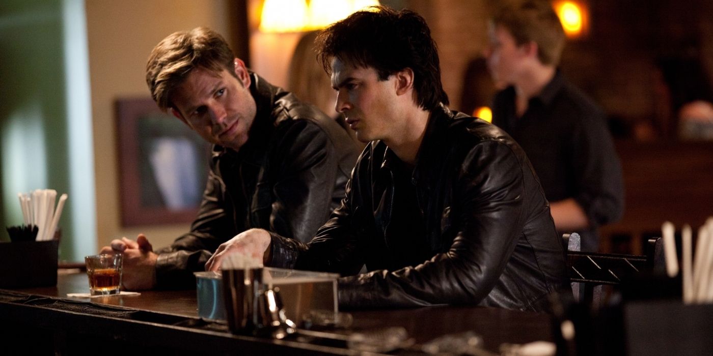 Damon and Alaric have a drink
