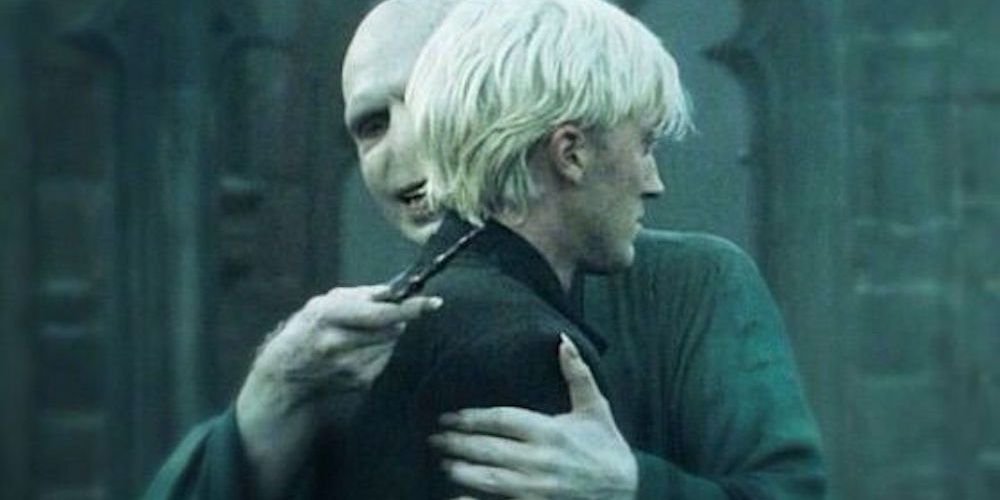 Voldemort hugs Draco Malfoy in Harry Potter 
