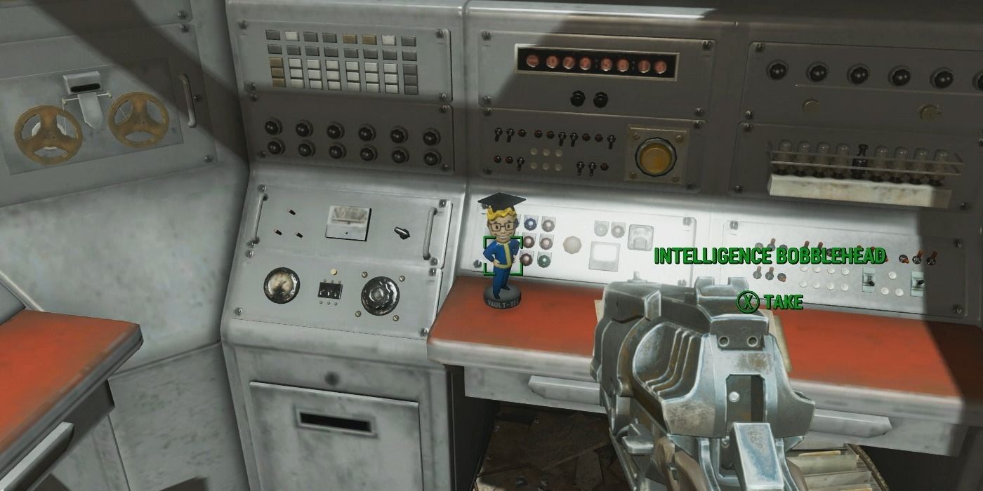 The Intelligence Bobblehead sitting on a computer in Fallout 4
