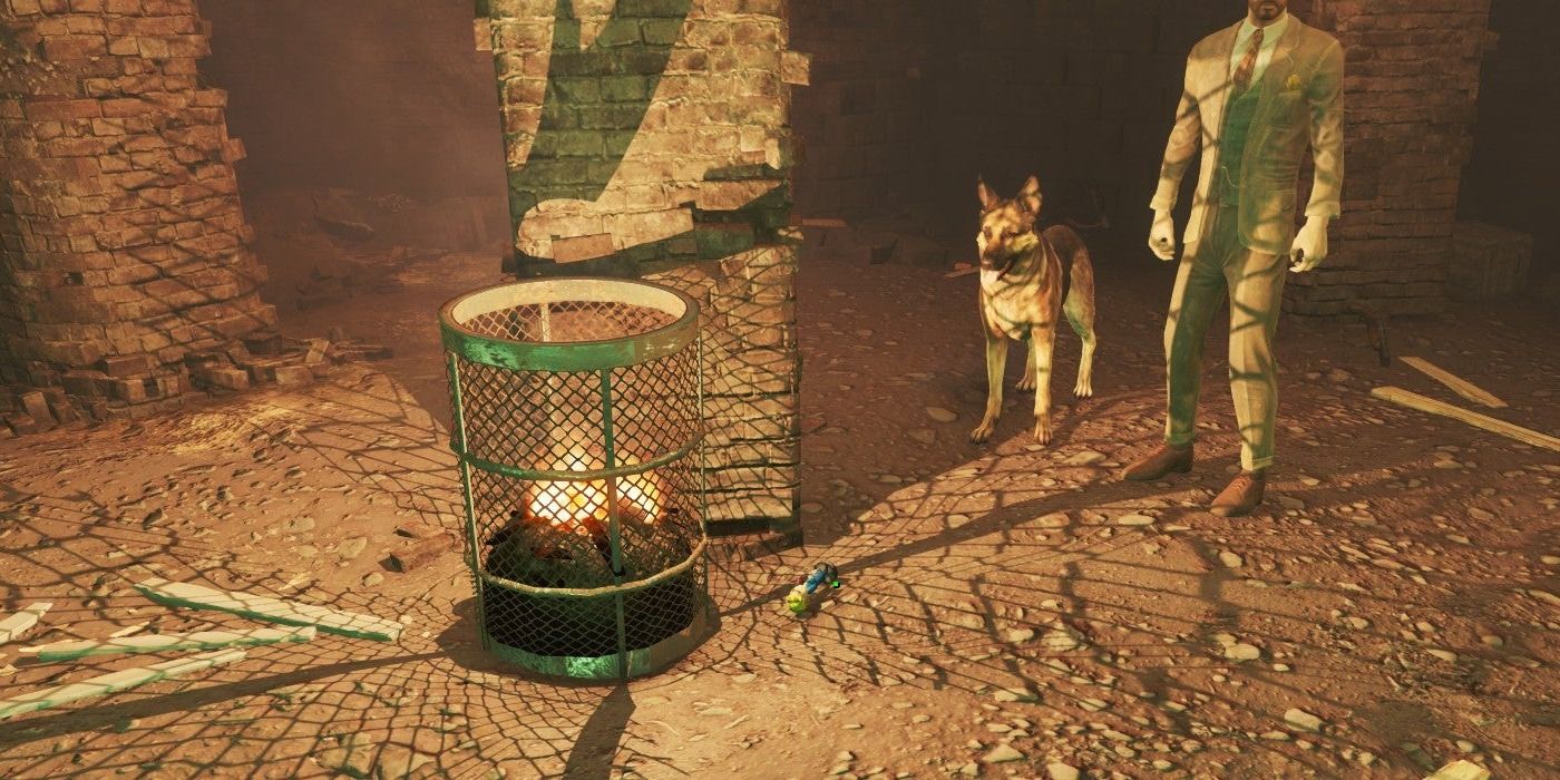 The Lockpicking Bobblehead lying next to a trashcan in Fallout 4