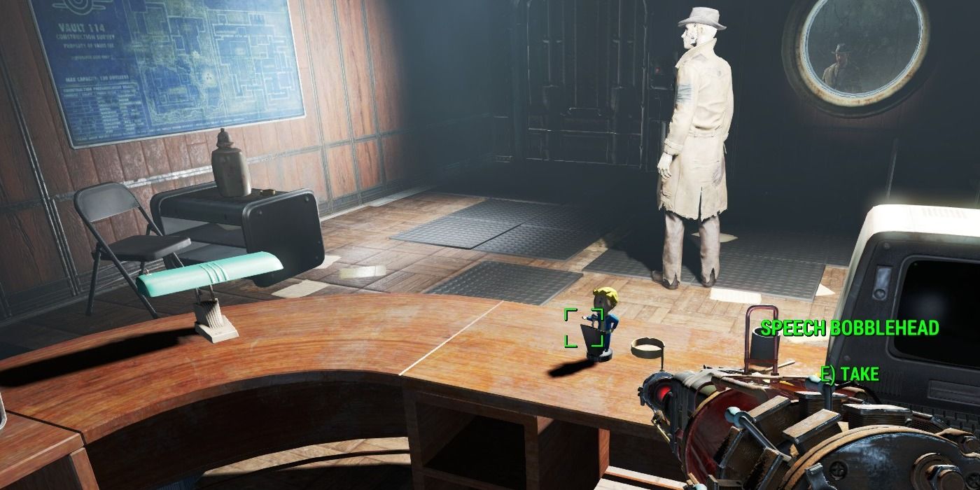 The Speech Bobblehead on a desk in Fallout 4
