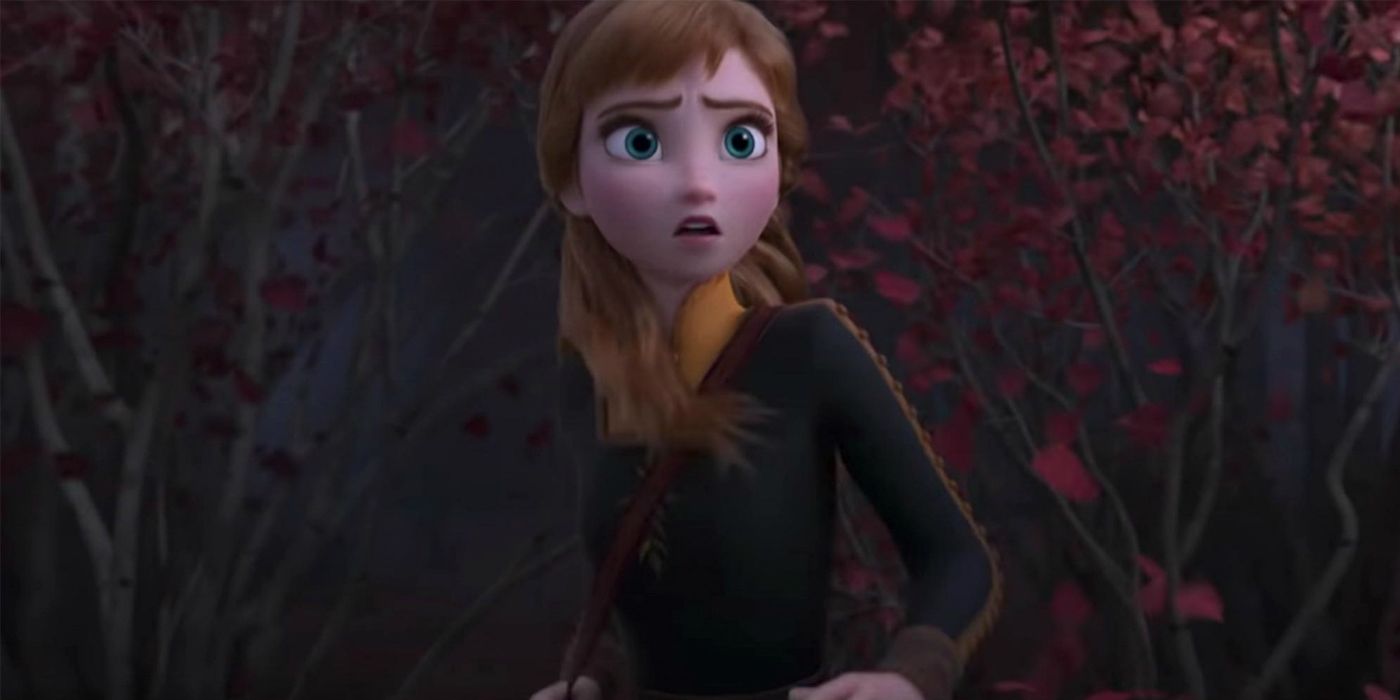 Anna cantando The Next Right Thing na floresta escura em Frozen 2.