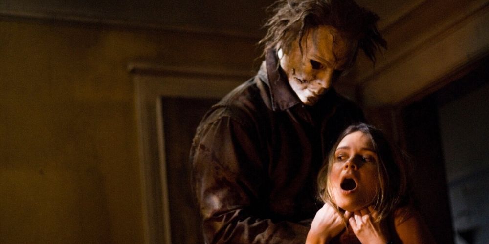 Michael strangles a girl in Rob Zombie's Halloween